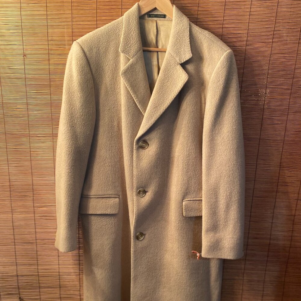 Wool Blend Long Trench Coat in Cream